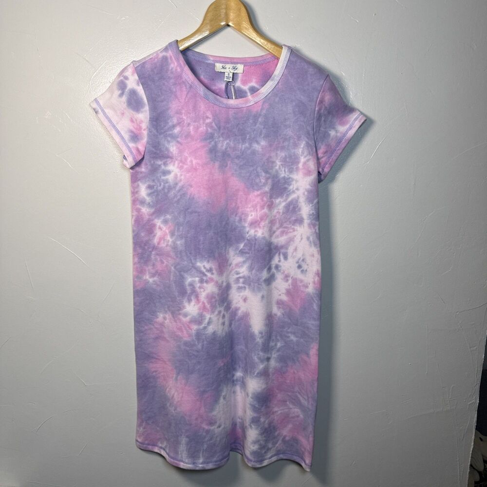 She and Sky Tie Dye TShirt Dress Purple Lilac Cotton Size Small NWT